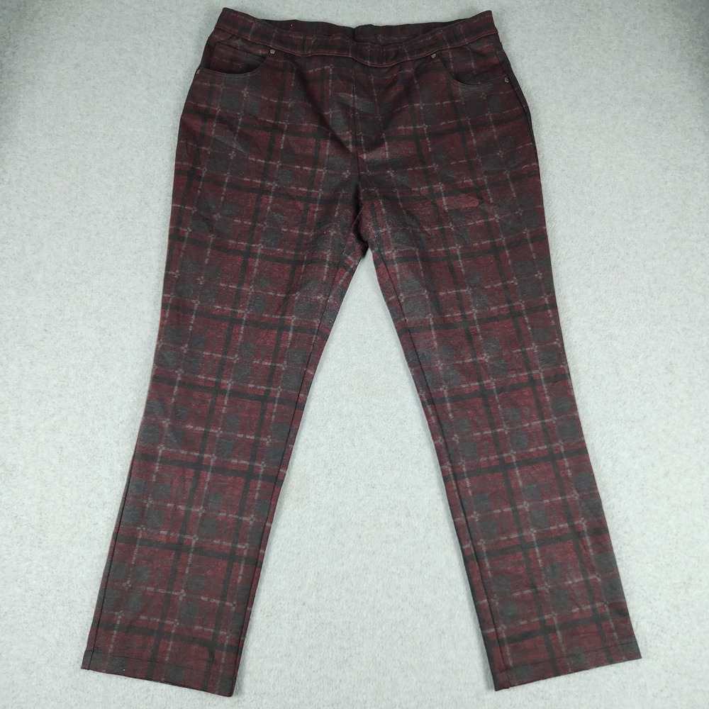 Susan Graver Pants Womens Large Multi Plaid Stretch Comfort Low Waist Pull On